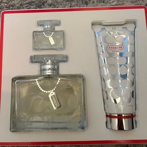 Coach Silver and White Perfume and Lotion Set